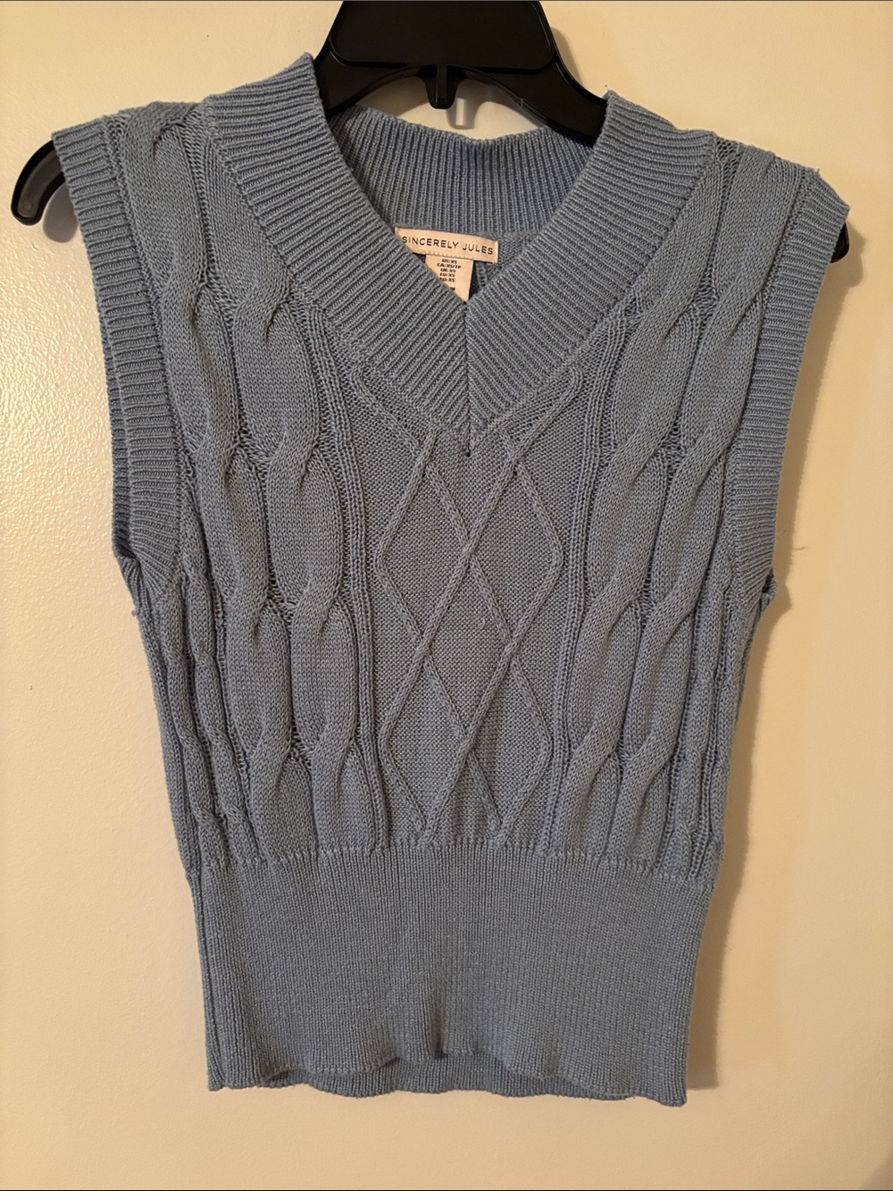 Sincerely Jules Light Blue Cable Knit V-Neck Sweater Vest